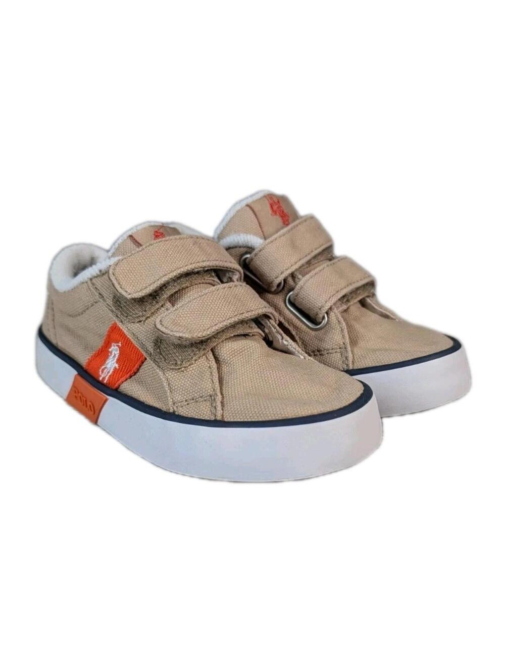 Polo Ralph Lauren Toddler Size 9 Beige Canvas Sneakers Hook Loop Casual